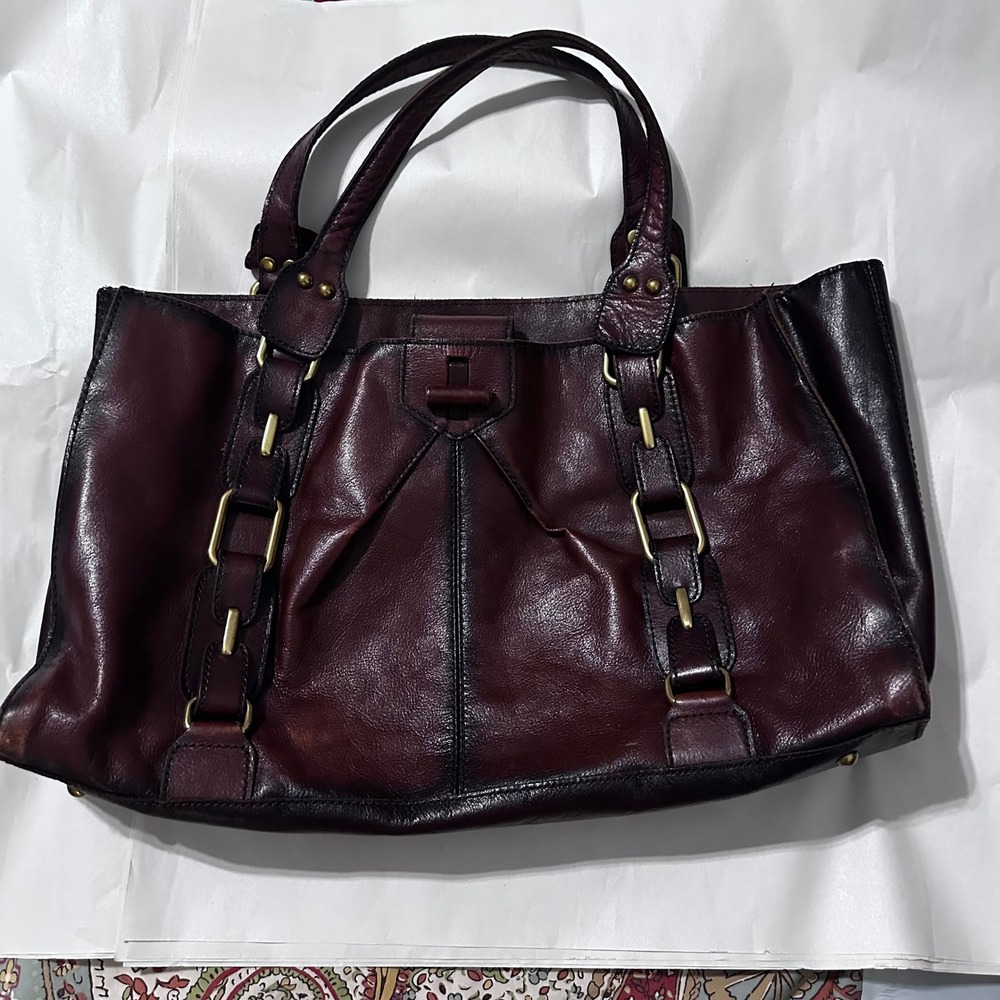 Kate Landry Chocolate Brown Large Leather Tote Bag With Brass Hardware